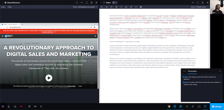 RemoteHQ与共享浏览器、笔记和自动转录一起使用