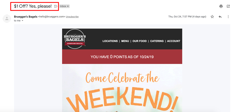 电子邮件主题行示例brueggers