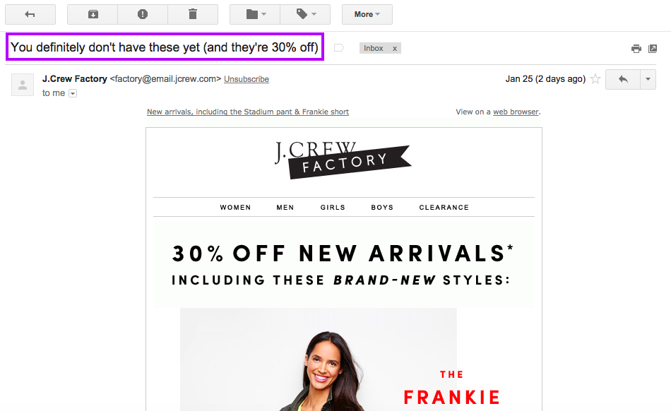 电子邮件主题行示例神秘jcrew