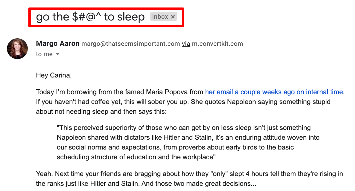 电子邮件主题行示例