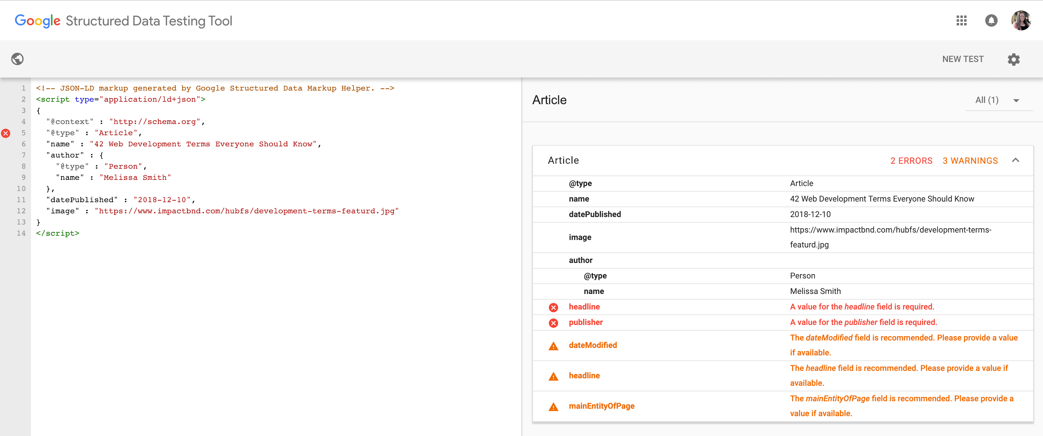 结构化数据测试工具错误